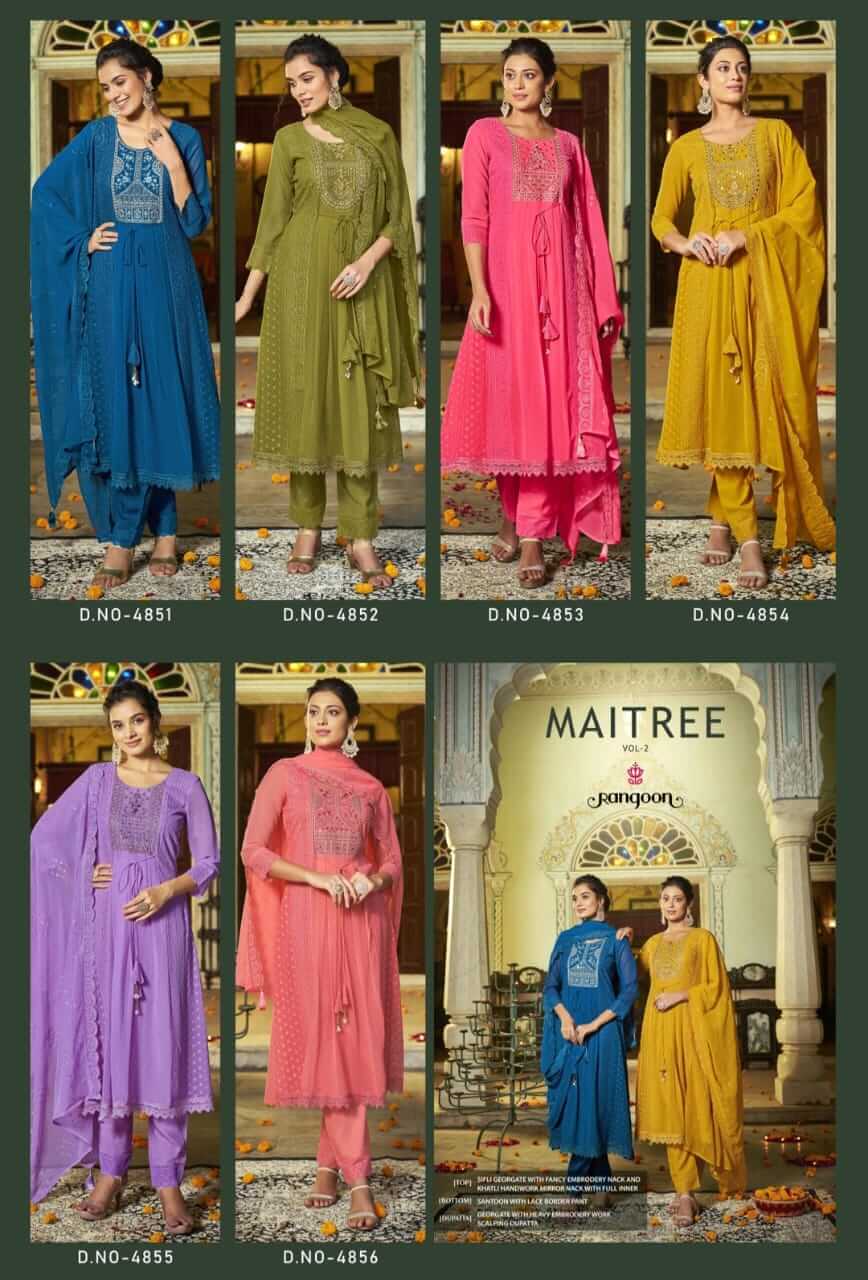 Rangoon Maitree vol 2 Kurti Pant Dupatta Set Catalog in Wholesale, Buy Rangoon Maitree vol 2 Kurti Pant Dupatta Set Full Catalog in Wholesale Price Online From Aarvee Creation