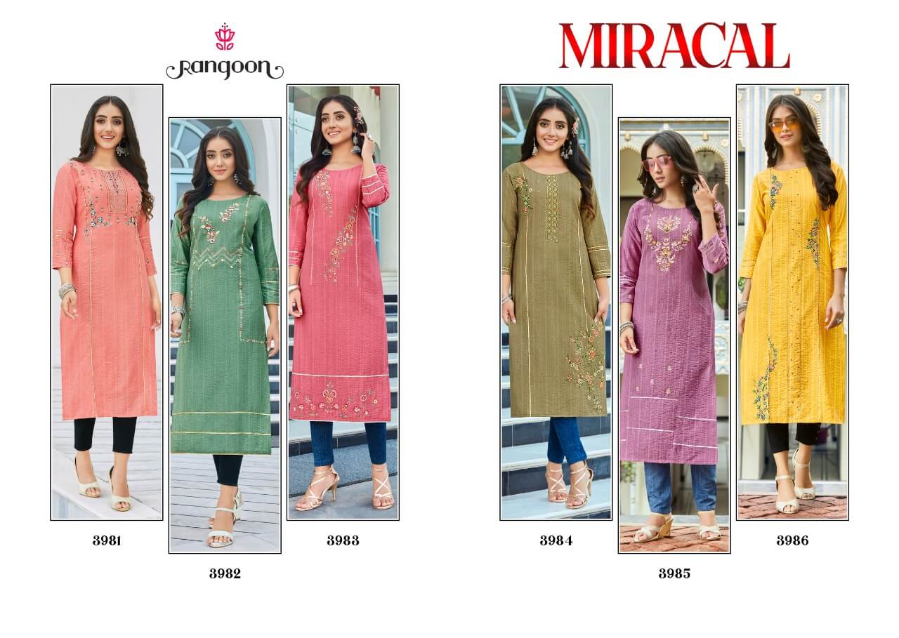 Rangoon Miracal Embroidery Work Kurtis Wholesale Catalog