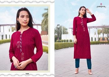 Rangoon Punch Sequence Leriya khatli hand work Rayon Kurtis Wholesale Catalog, Five Designs and colours Wholesale Kurtis Catalog Punch by Rangoon Brand