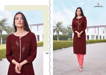 Rangoon Punch Sequence Leriya khatli hand work Rayon Kurtis Wholesale Catalog, Five Designs and colours Wholesale Kurtis Catalog Punch by Rangoon Brand