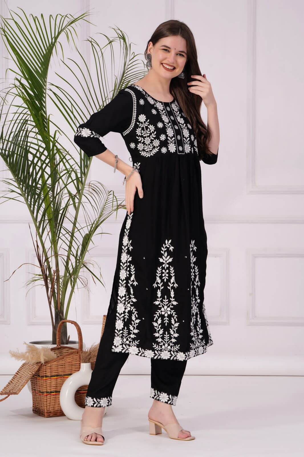 Reevika Black Lucknowi work Kurti with Bottom Size Set in Wholesale Price, Buy Reevika Black Lucknowi work Kurti with Bottom Size Set in Wholesale Price online From Aarvee Creation