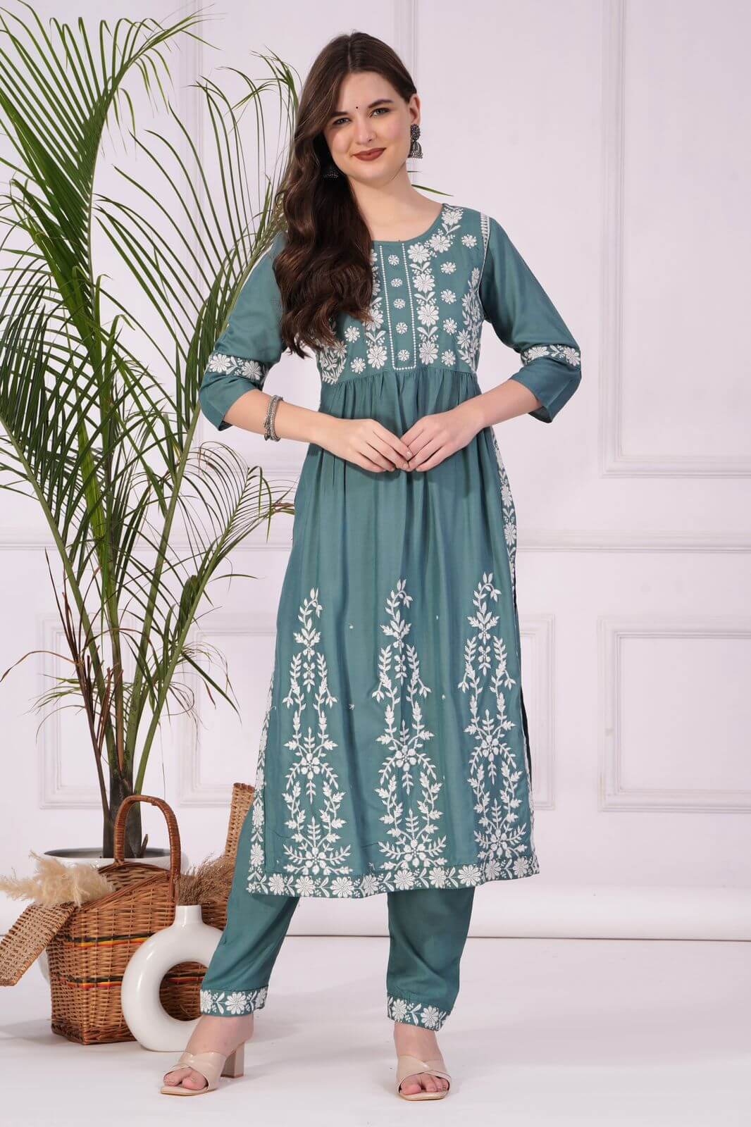 Reevika Lucknowi work Kurti with Pant Size Set in Wholesale Price, Buy Reevika Lucknowi work Kurti with Pant Size Set in Wholesale Price Online From Aarvee Creation