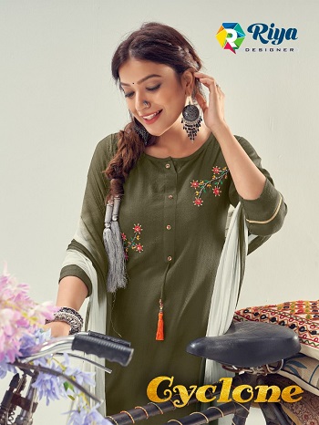 Riya Cyclone Heavy Tesla Slub Kurti with Dupatta Collection