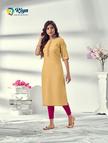 Riya Designer Arena vol 2 Cotton Slub Kurtis Six Designs Catalogue in Wholesale Market, Riya presents lowest rate cotton kurtis catalogue with work in wholesale textile market