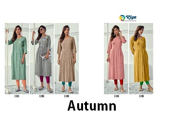 Riya Designer Autumn Five Designs Wholesale Kurtis Catalogue, Rayon Weaving Fabric and Khatli Work Ladies Kurtis Catalogue Autumn by Riya Designer