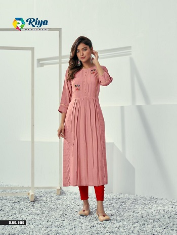 Riya Designer Autumn Five Designs Wholesale Kurtis Catalogue, Rayon Weaving Fabric and Khatli Work Ladies Kurtis Catalogue Autumn by Riya Designer