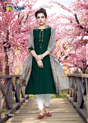 Riya Designer Inayat vol 3 Kurti With Dupatta Catalog, Five Designs Embroidery work Rayon Kurti with Banarasi Dupatta set Catalogue Inayat vol 3 by Riya Designer