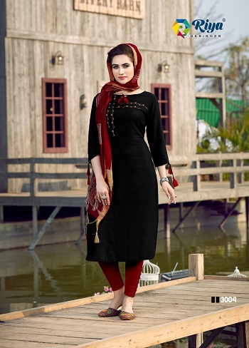 Riya Designer Inayat vol 3 Kurti With Dupatta Catalog, Five Designs Embroidery work Rayon Kurti with Banarasi Dupatta set Catalogue Inayat vol 3 by Riya Designer