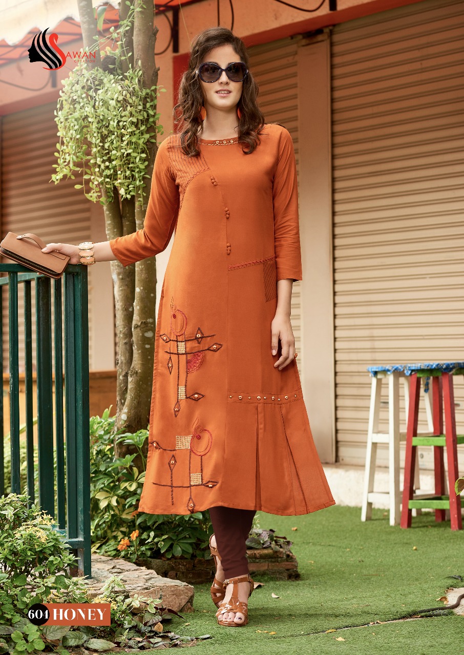 SAWAN HONEY VOL 6 RAYON EMBROIDERY WORK WHOLESALE KURTIS CATALOG (DISPATCH FROM 27TH JULY 2018)