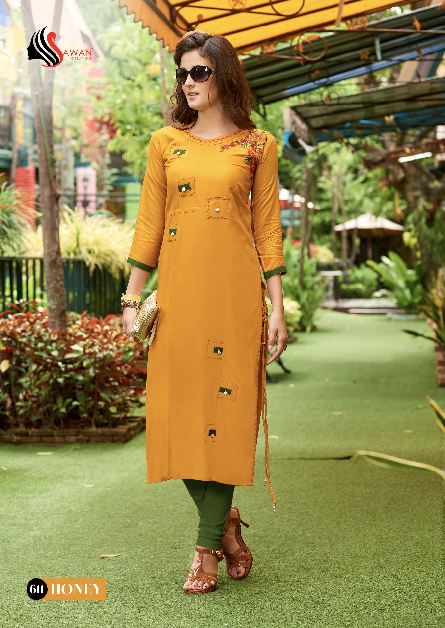 SAWAN HONEY VOL 6 RAYON EMBROIDERY WORK WHOLESALE KURTIS CATALOG (DISPATCH FROM 27TH JULY 2018)