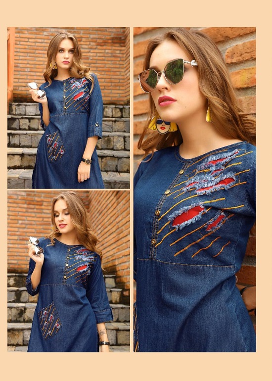 Seriema Kumb Slider Cotton Denim Kurtis Catalog