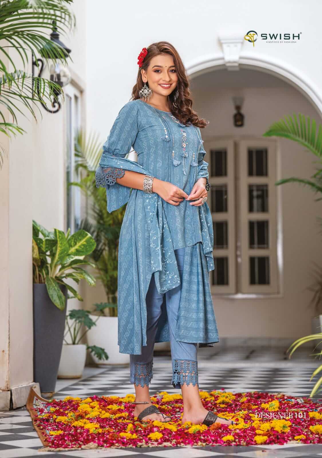 Swish Designer Kurti Pant Dupatta Catalog in Wholesale, Buy Swish Designer Rich Liva Viscose Fabrics Kurtis with pant and Dupatta Catalog in Wholesale Rate Online From Aarvee Creation, Vadodara, Surat