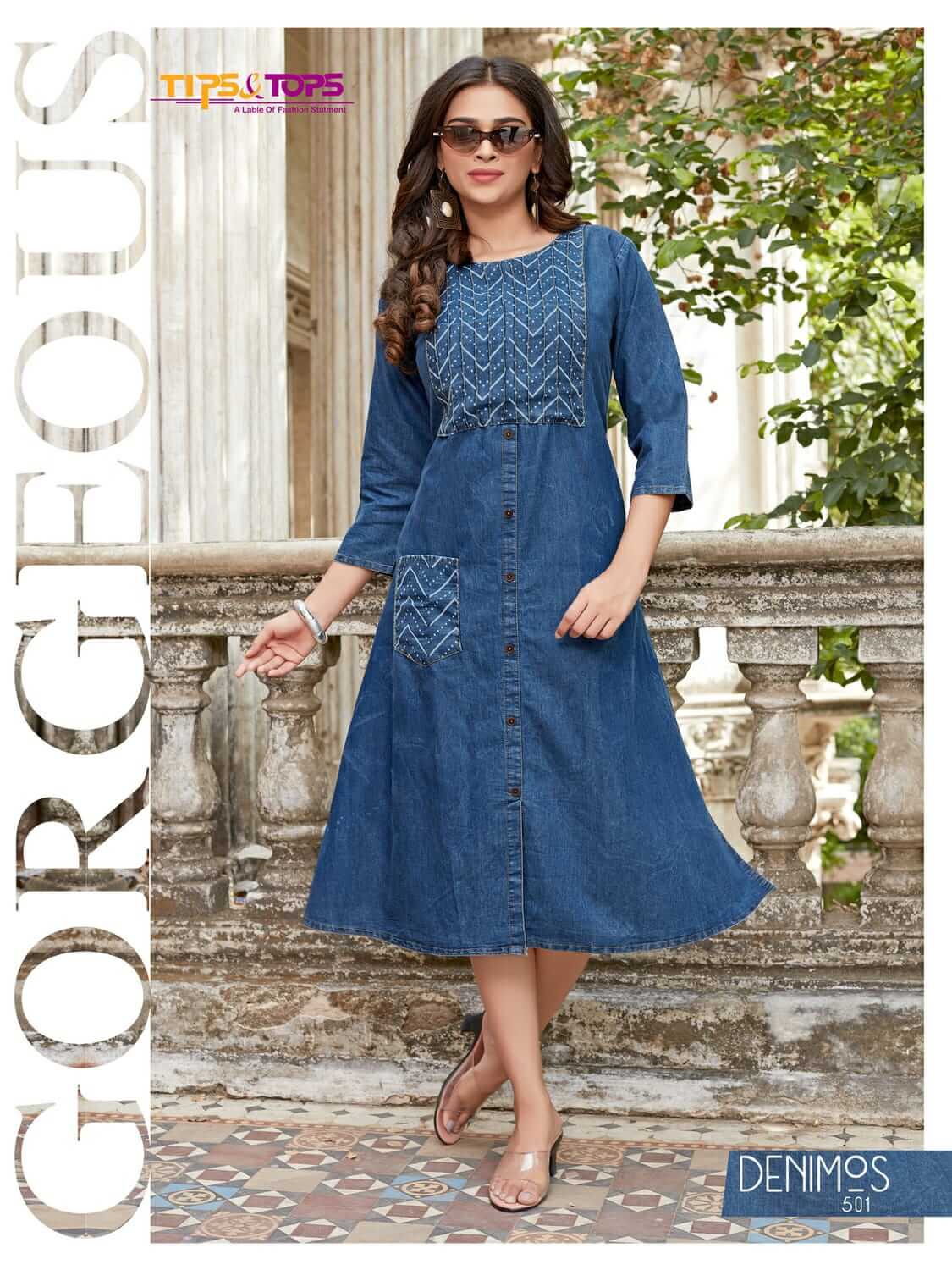 Tips Tops Denimos Vol 5 Denim Kurtis Wholesale Catalog, Buy Tips & Tops Denimos A Line Denim Kurtis Full Catalog at Wholesale Price