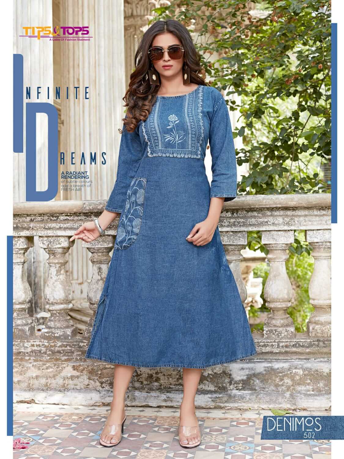 Tips Tops Denimos Vol 5 Denim Kurtis Wholesale Catalog, Buy Tips & Tops Denimos A Line Denim Kurtis Full Catalog at Wholesale Price