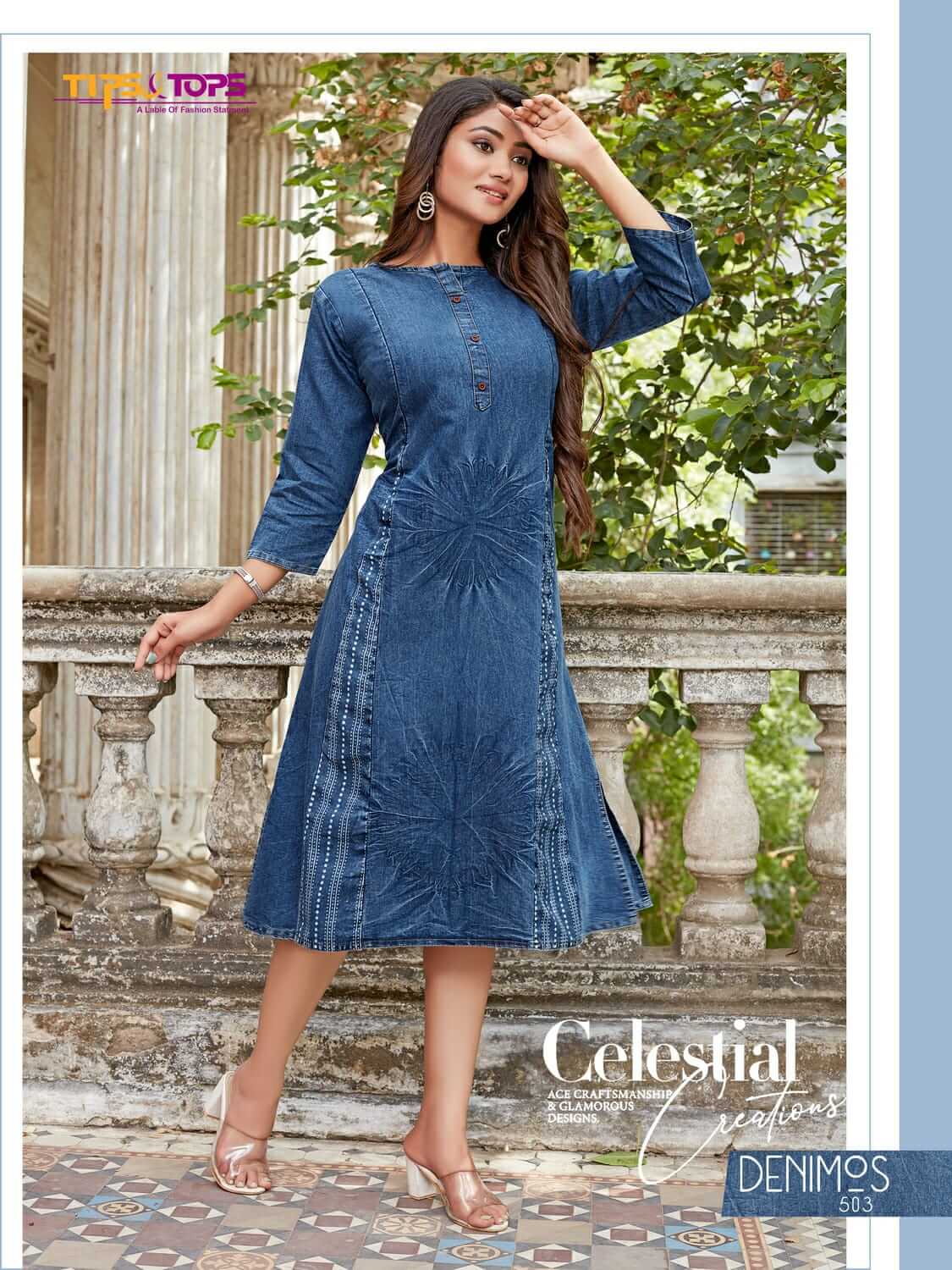 Tips Tops Denimos Vol 5 Denim Kurtis Wholesale Catalog, Buy Tips & Tops Denimos A Line Denim Kurtis Full Catalog at Wholesale Price