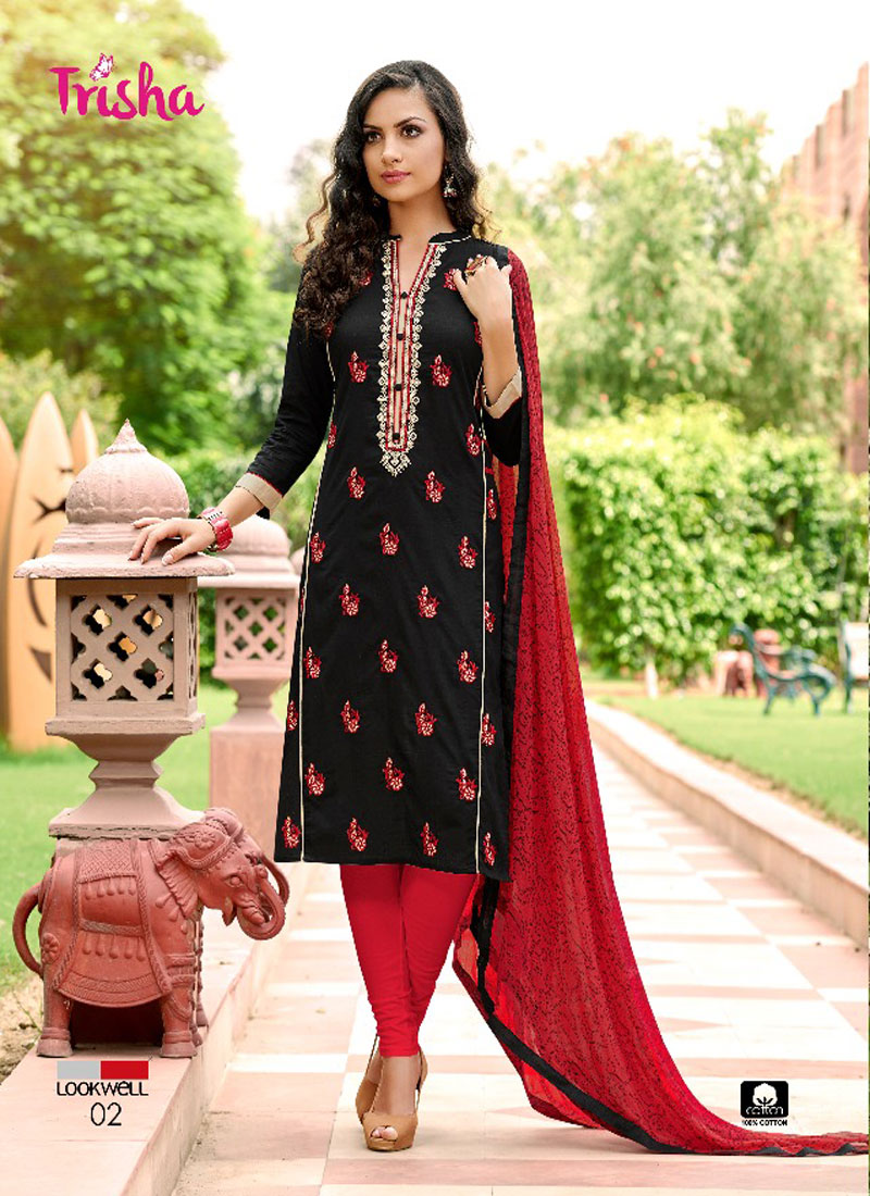 TRISHA STYLES UNSTITCHED EMBRIODERED SUIT WITH PRINTED CHIFFON DUPATTA