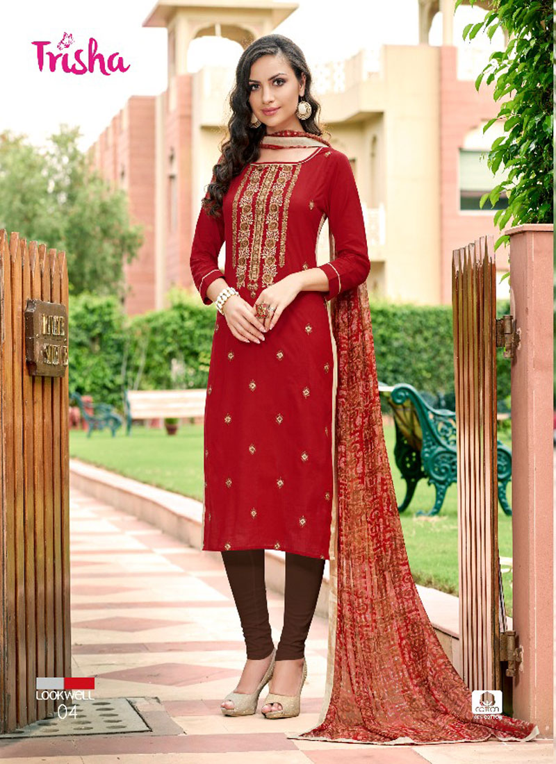 TRISHA STYLES UNSTITCHED EMBRIODERED SUIT WITH PRINTED CHIFFON DUPATTA