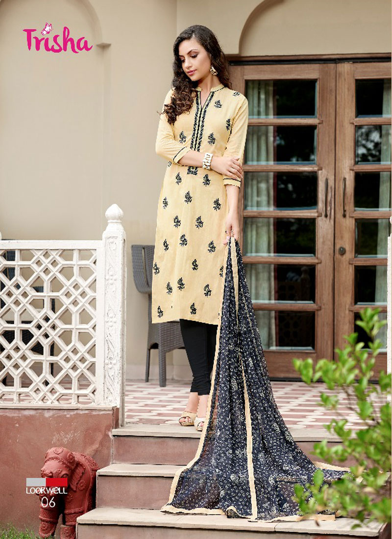 TRISHA STYLES UNSTITCHED EMBRIODERED SUIT WITH PRINTED CHIFFON DUPATTA