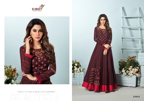 Vamika Amorina vol 5 Designer Gowns Wholesale Catalogue, Purchase Partywear Ladies Gowns in Wholesale price at bulk rate from Surat Textile Market