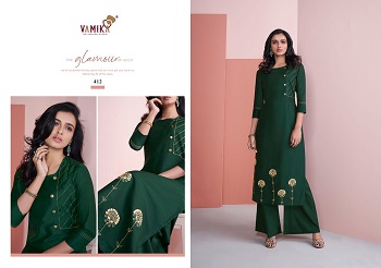 Vamika Nazz Vol 2 Kurti With Plazzo Wholesale Catalogue, Purchase Pure Viscose Silk Top with Bottom Wholesale Catalogue