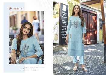 Apsara vol 3 Kurti Pant Set Catalog in Wholesale, Four Pair Pure Cotton Embroidery work Ladies Kurta pant set catalog Apsara vol 3 By Vamika 