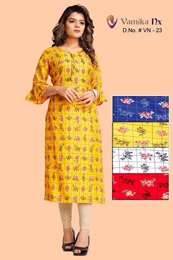 Vamika Nx Presents Rayon Print Low Price Range Kurtis Bunch in Wholesale, Purchase Rayon Low Price Range Kurtis For Resale in Bulk Rate, four Colours as shown beside main image