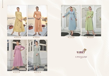 Pure Viscose Maslin Silk Kurtis With Cotton Inner Kurtis Catalog Upstylish vol 3 by Vamika Brand, Vamika Six Designs Viscose Maslin Silk Kurtis In Wholesale