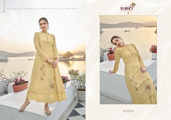 Pure Viscose Maslin Silk Kurtis With Cotton Inner Kurtis Catalog Upstylish vol 3 by Vamika Brand, Vamika Six Designs Viscose Maslin Silk Kurtis In Wholesale