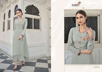 Pure Viscose Maslin Silk Kurtis With Cotton Inner Kurtis Catalog Upstylish vol 3 by Vamika Brand, Vamika Six Designs Viscose Maslin Silk Kurtis In Wholesale