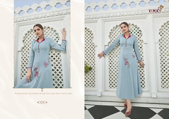 Pure Viscose Maslin Silk Kurtis With Cotton Inner Kurtis Catalog Upstylish vol 3 by Vamika Brand, Vamika Six Designs Viscose Maslin Silk Kurtis In Wholesale