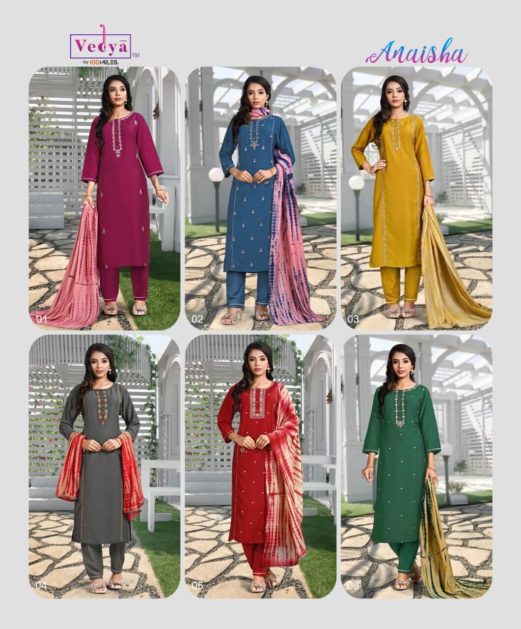 Vedya Anaisha Kurti with Pant and Dupatta Set Wholesale Catalog, Buy Vedya Anaisha Kurti With Pant and Dupatta Set Full Catalog at Wholesale Price Online