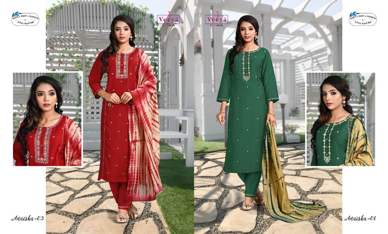 Vedya Anaisha Kurti with Pant and Dupatta Set Wholesale Catalog, Buy Vedya Anaisha Kurti With Pant and Dupatta Set Full Catalog at Wholesale Price Online