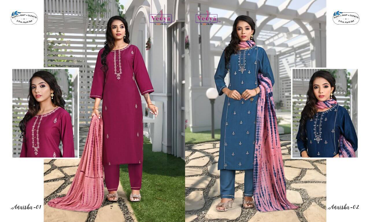 Vedya Anaisha Kurti with Pant and Dupatta Set Wholesale Catalog, Buy Vedya Anaisha Kurti With Pant and Dupatta Set Full Catalog at Wholesale Price Online