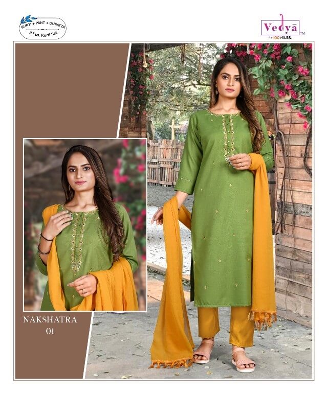 Vedya Nakshatra Kurti With Pant and Dupatta Catalog, Buy Vedya Brand Nakshatra Full Catalog of Kurtis with Pant and Dupatta in Wholesale Price Online