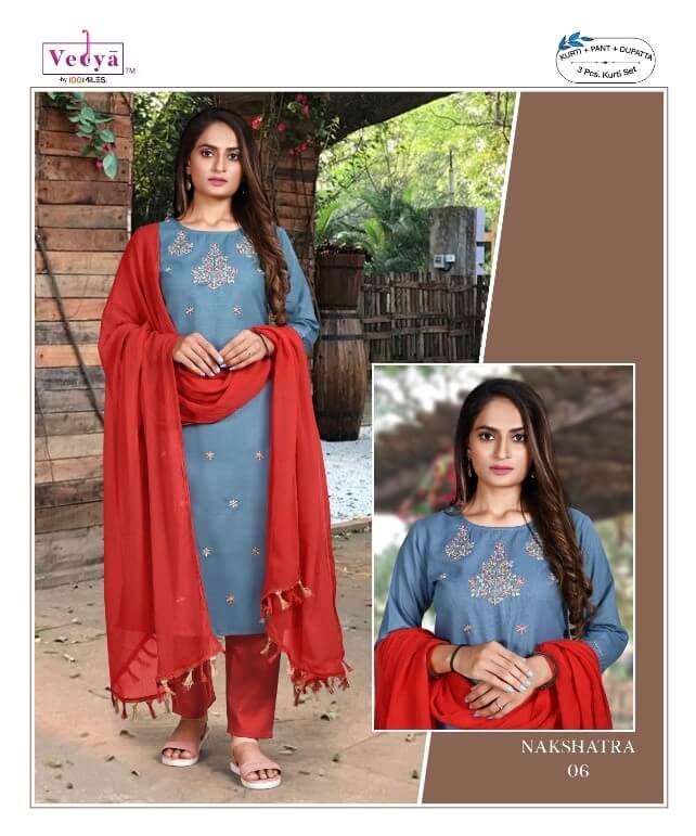 Vedya Nakshatra Kurti With Pant and Dupatta Catalog, Buy Vedya Brand Nakshatra Full Catalog of Kurtis with Pant and Dupatta in Wholesale Price Online