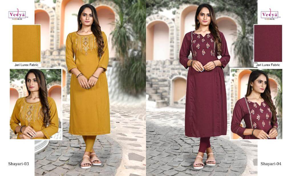 Vedya Shayari Embroidery Work Kurtis Wholesale Catalog, Buy Vedya Shayari Embroidery Work Kurtis Full Catalog at Wholesale Rate Online