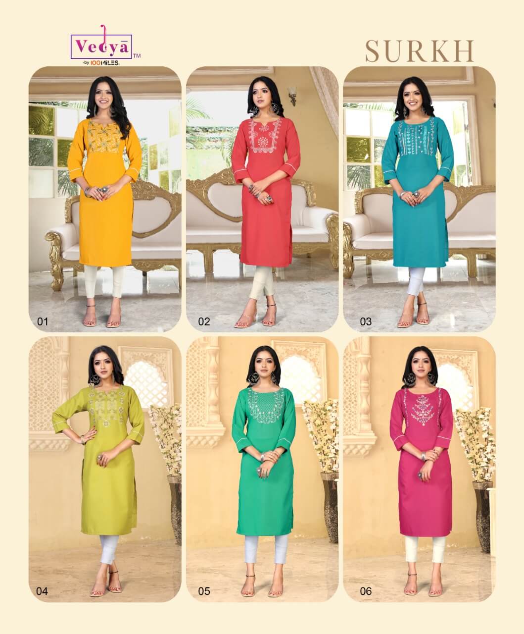 Vedya Surkh Embroidery Work Kurtis Wholesale Catalog