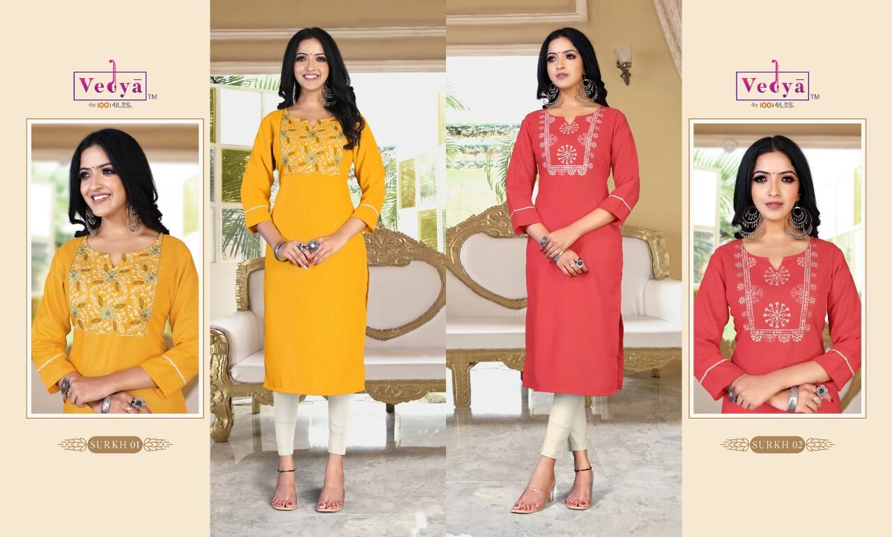 Vedya Surkh Embroidery Work Kurtis Wholesale Catalog, Buy Vedya Surkh Embroidery Work Kurtis Full Catalog at Wholesale Price Online