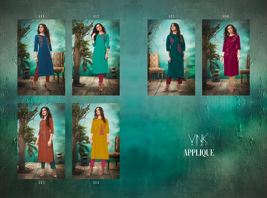 Vink Applique Work Cotton Linen Kurtis Catalog Surat Kurtis Wholesale Market