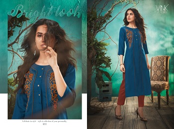 Vink Applique Work Cotton Linen Kurtis Catalog Surat Kurtis Wholesale Market