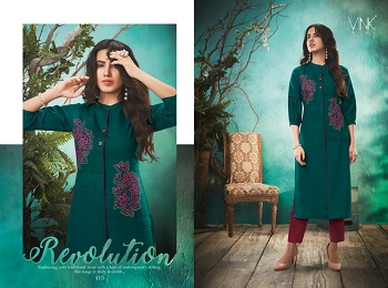 Vink Applique Work Cotton Linen Kurtis Catalog Surat Kurtis Wholesale Market