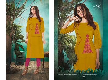 Vink Applique Work Cotton Linen Kurtis Catalog Surat Kurtis Wholesale Market