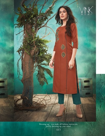 Vink Applique Work Cotton Linen Kurtis Catalog Surat Kurtis Wholesale Market