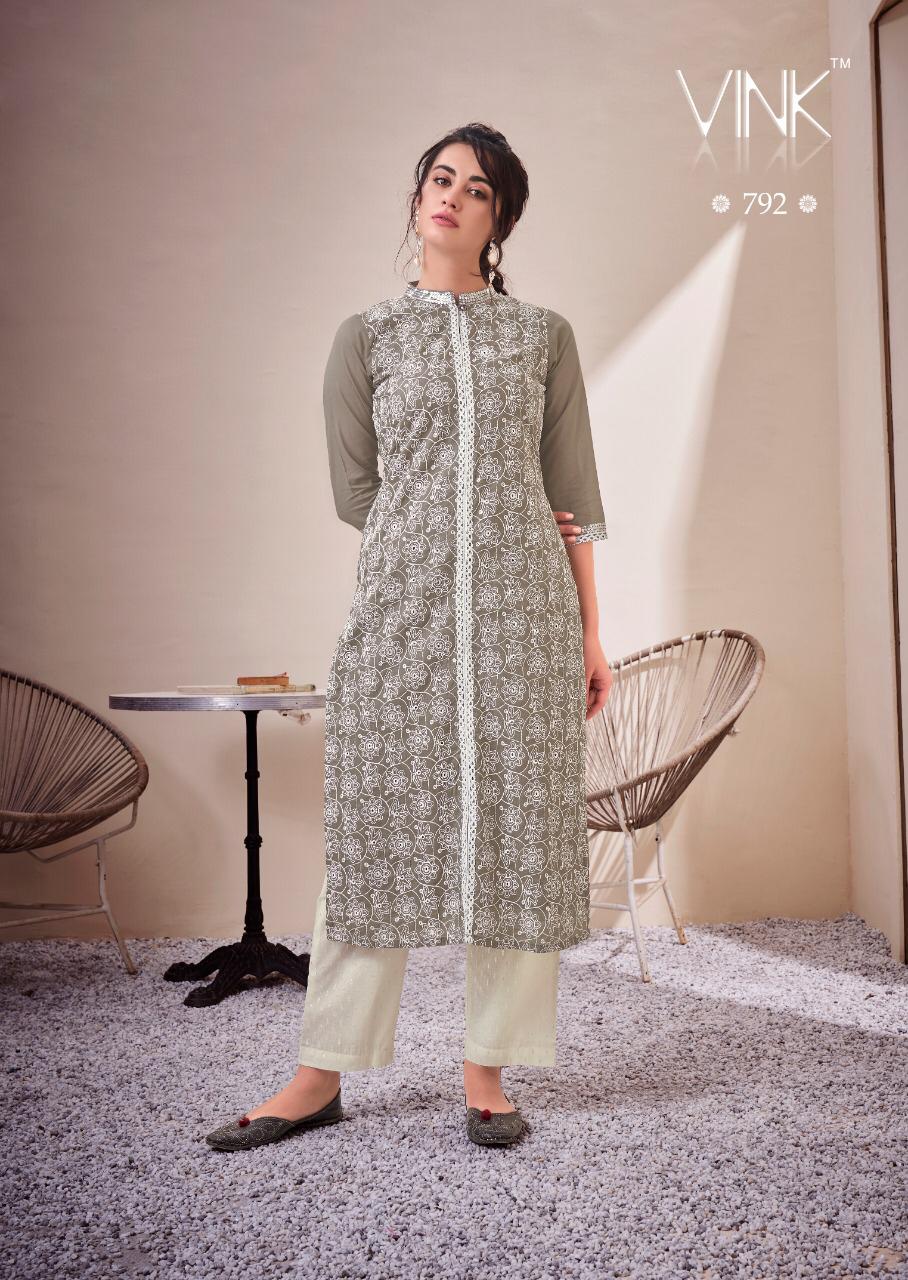 Vink Lucknowi Kurtis with Pants catalogue in wholesale. Lucknowi Schiffli work kurtis with Pants with work wholesale catalogue at best wholesale price online.