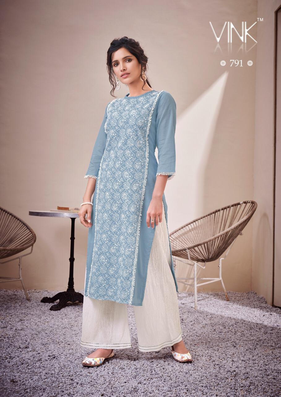 Vink Lucknowi Kurtis with Pants catalogue in wholesale. Lucknowi Schiffli work kurtis with Pants with work wholesale catalogue at best wholesale price online.