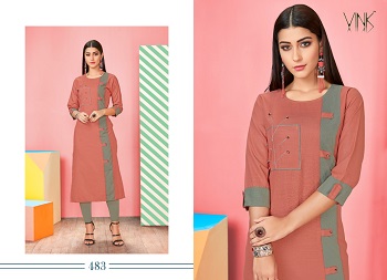 Vink Stella Linen Cotton Hand Work And Embroidery Work Wholesale Kurti Catalog
