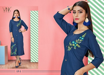 Vink Stella Linen Cotton Hand Work And Embroidery Work Wholesale Kurti Catalog
