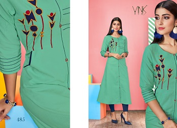 Vink Stella Linen Cotton Hand Work And Embroidery Work Wholesale Kurti Catalog
