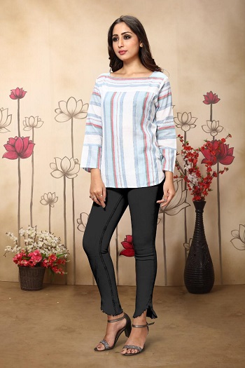 Cotton Short Tops Wholesale Collection. Purchase Bunch Of Seven Pattern Weaving Stropes Short Tops Bundle in Wholesale Price