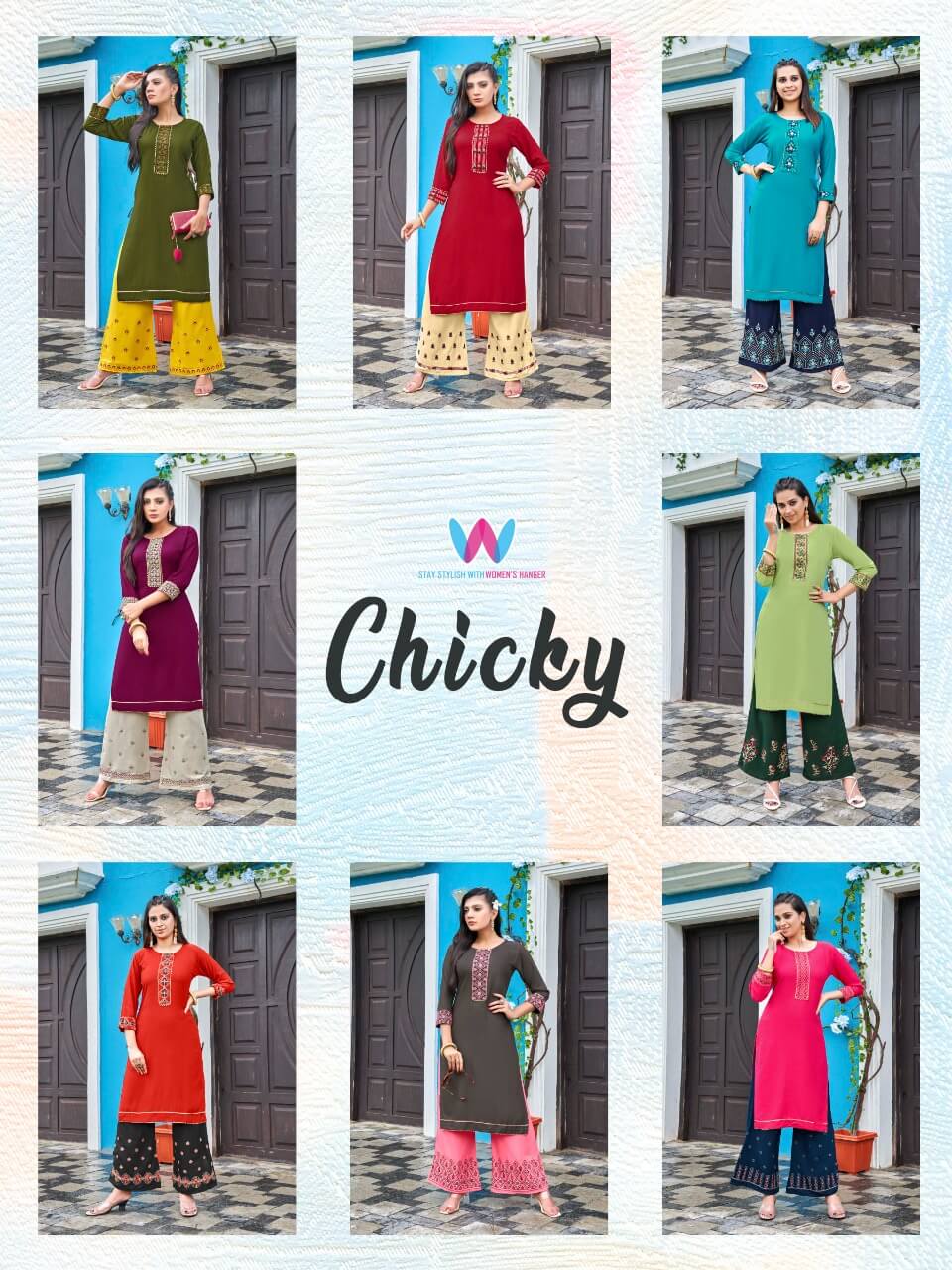 Womens Hanger Chicky Kurti Plazzo Set Catalog, Buy Womens Hanger Chicky Kurti Plazo Set Full Catalog in Wholesale Price Online